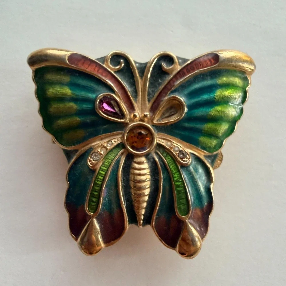 Estee Lauder Solid Perfume White Linen Green Enamel Butterfly